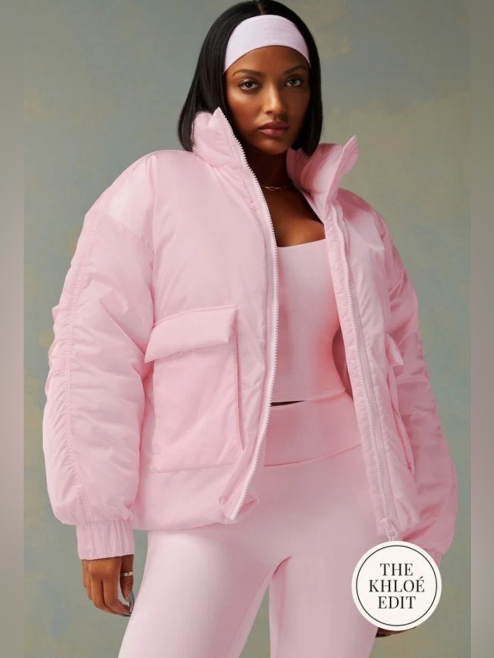 🦋Fabletics xKhloe kardashian All Weather Full Zip Large Pockets Jacket Soft Pink